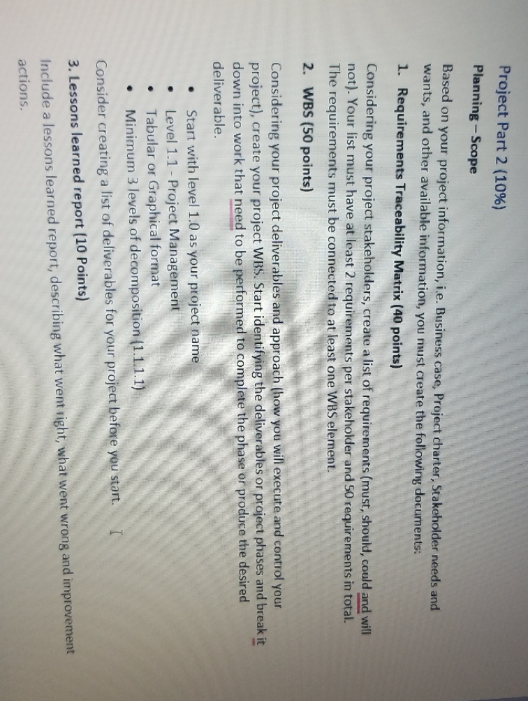  Project Part 2 (10%) Planning - Scope Based on your project