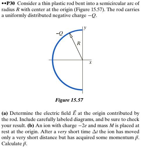 .P30 Consider a thin plastic rod bent into a semicircular arc