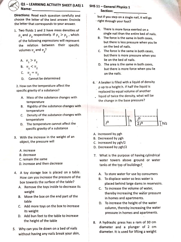  Q1 - LEARNING ACTIVITY SHEET (LAS) 1 Name: SHS 11 -