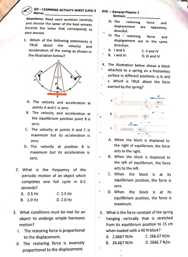  Q2 - LEARNING ACTIVITY SHEET (LAS) 3 SHS - General Physics