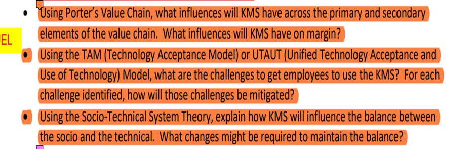 Using Porter's Value Chain, what influences will KMS have across the