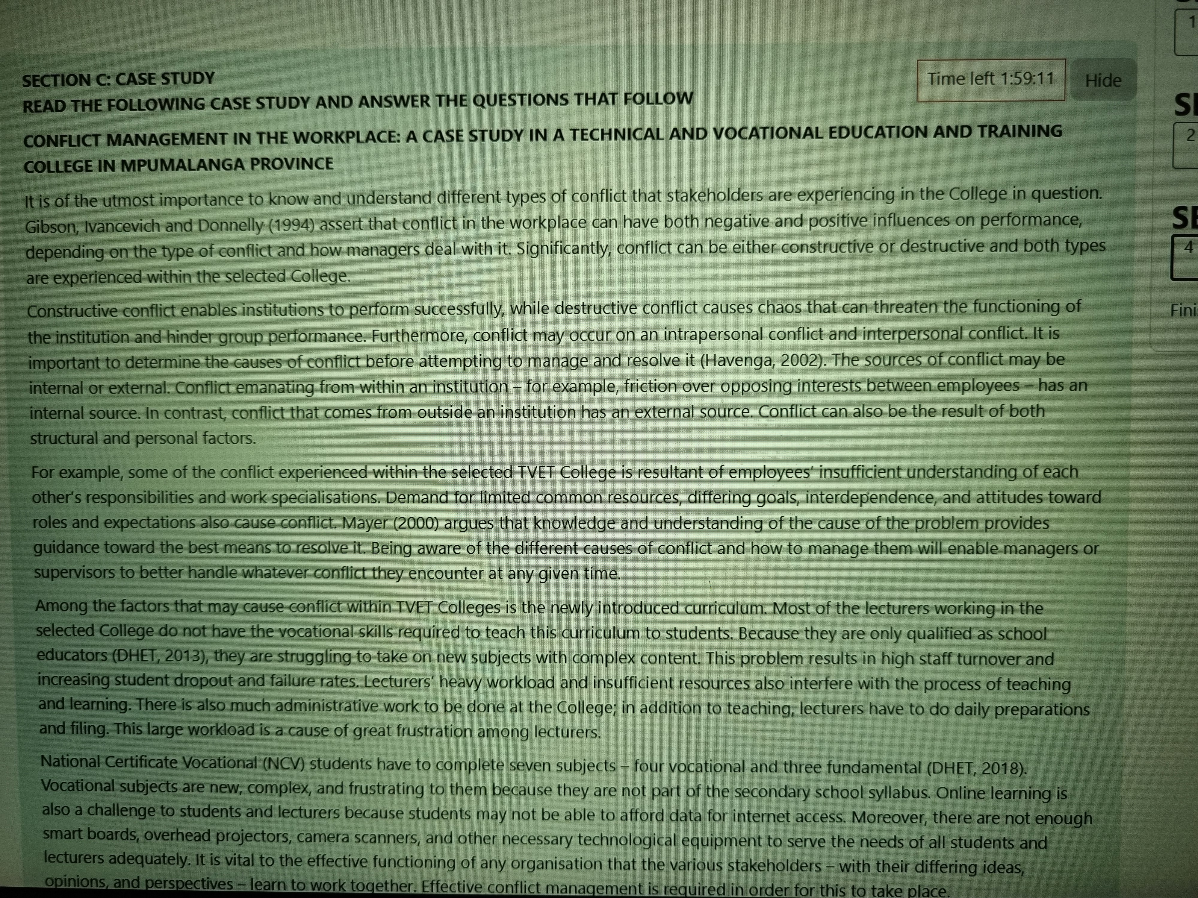  SECTION C: CASE STUDY Time left 1:59:11 Hide READ THE FOLLOWING