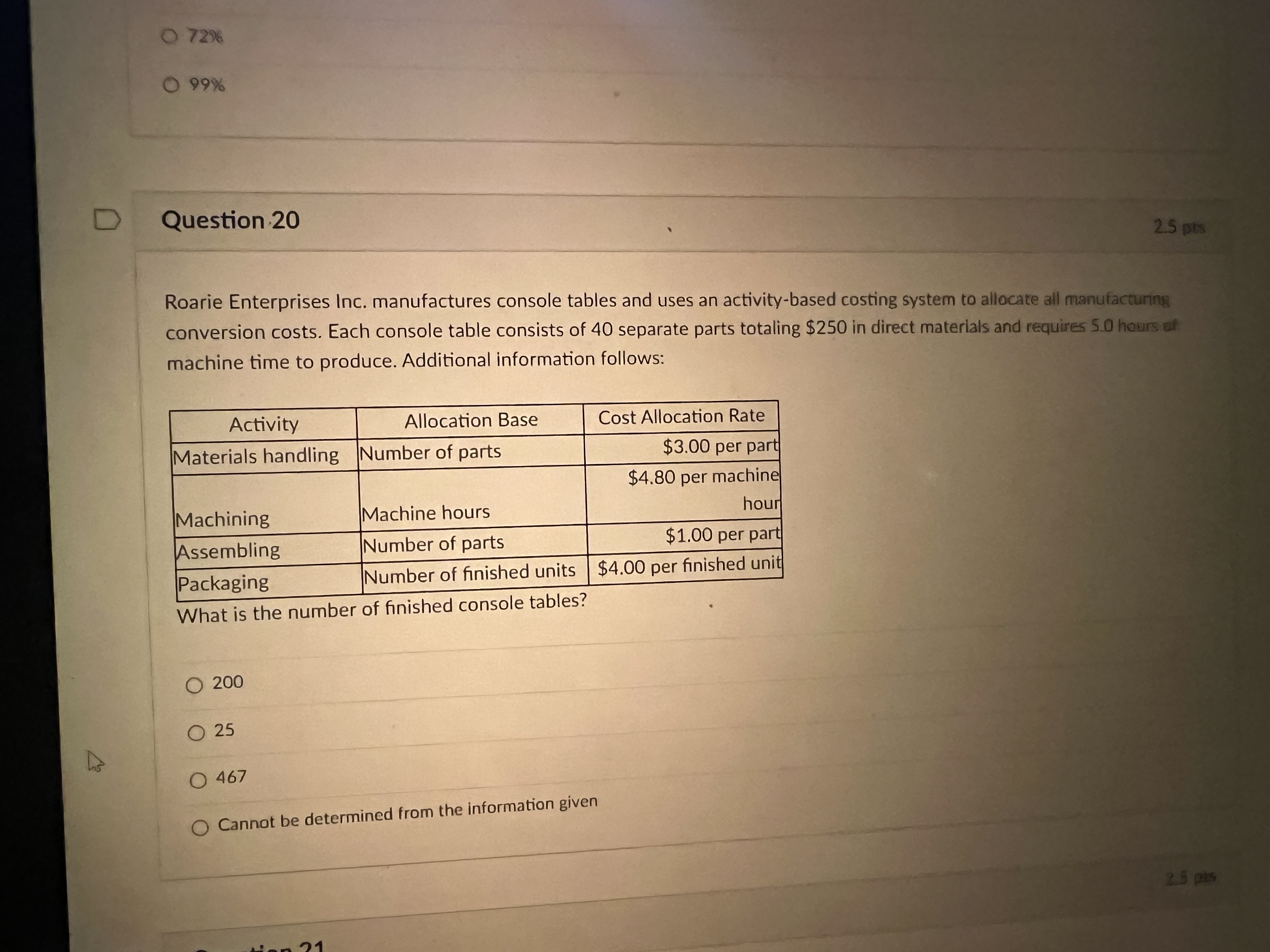 consists of 30 separate parts totaling $175 in direct materials, and requires