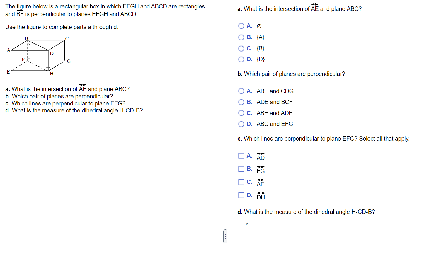 The figure below is a rectangular box in which EFGH and