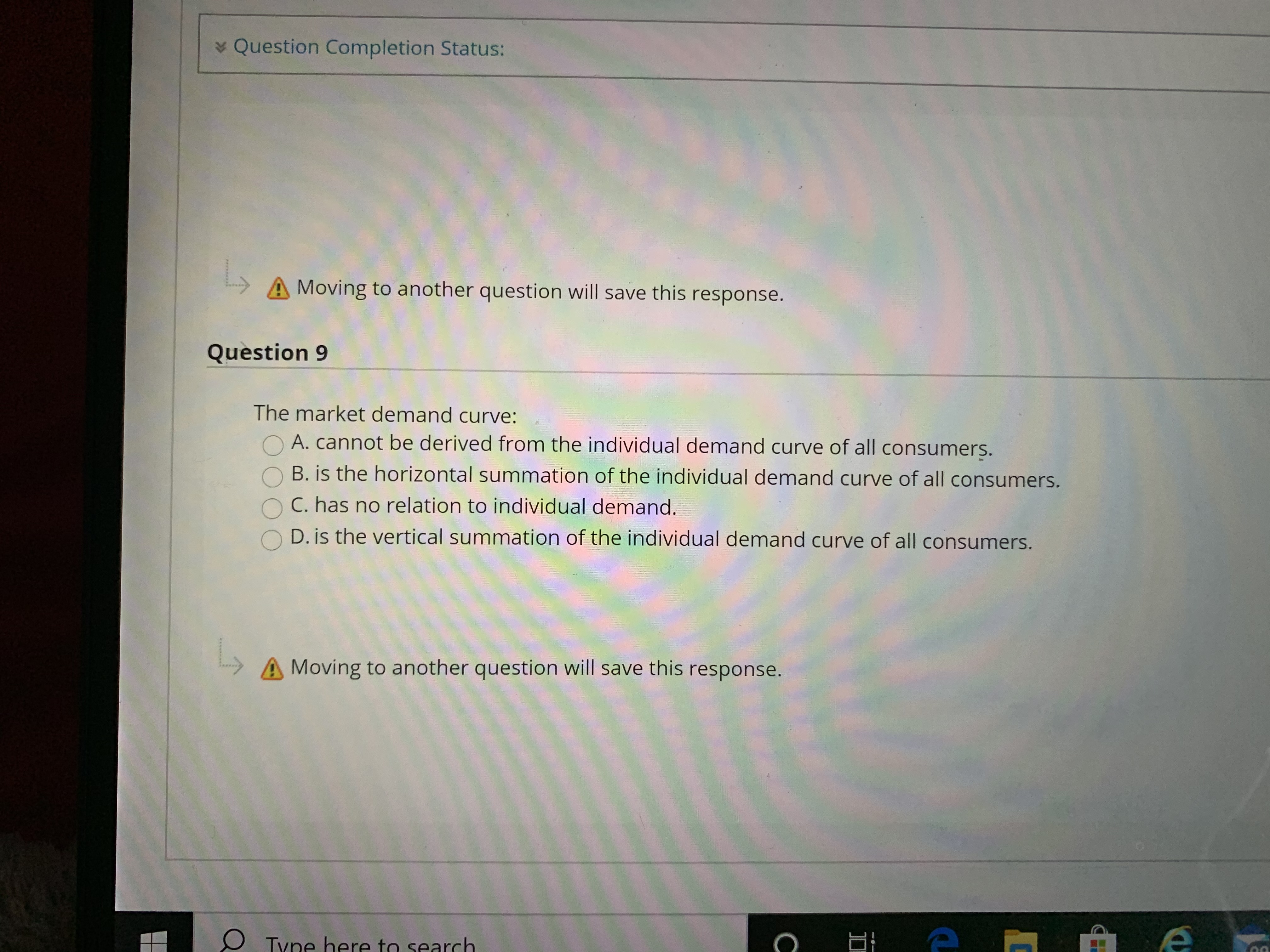 Please see the below question: Question Completion Status: > A Moving to