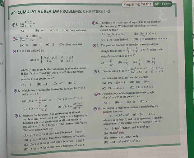 Preparing for the (AP Exam AP CUMULATIVE REVIEW PROBLEMS: CHAPTERS 1-2