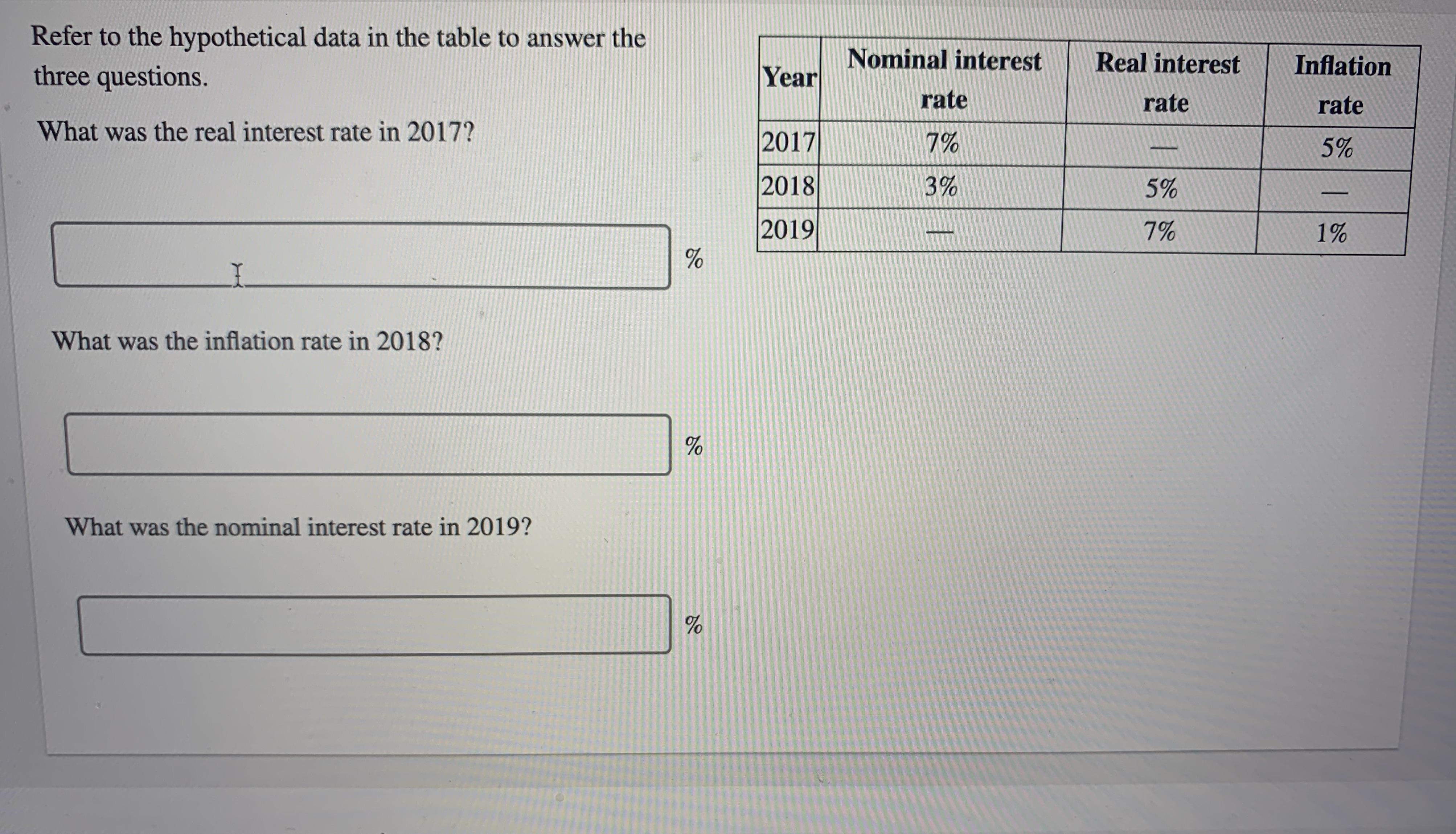 Need help with interest rate Refer to the hypothetical data in the