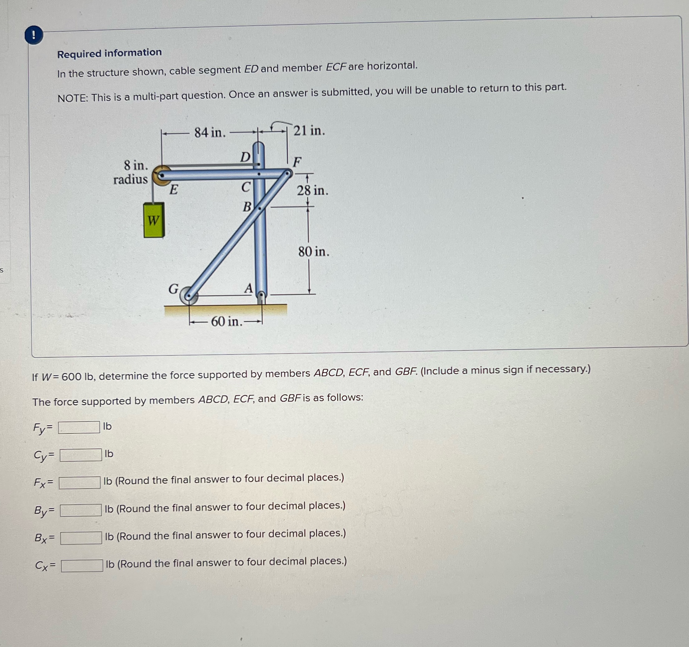 Please help!!!!!!!! ! Required information In the structure shown, cable segment ED