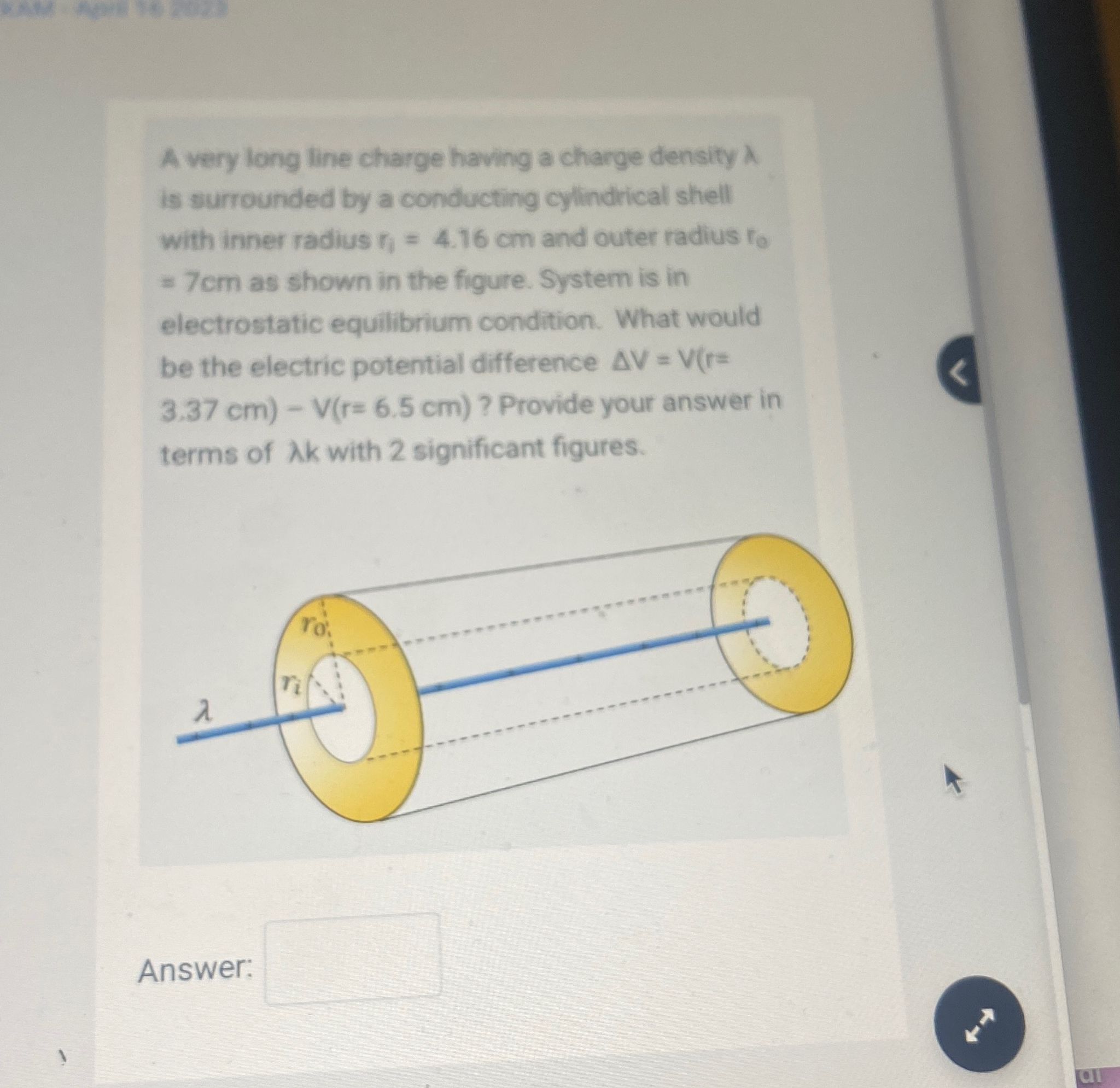  A very long line charge having a charge density A is