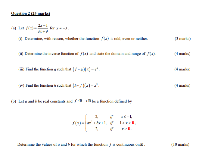  Question 2 (25 marks) (a) Let f(x) =- 2x - 1