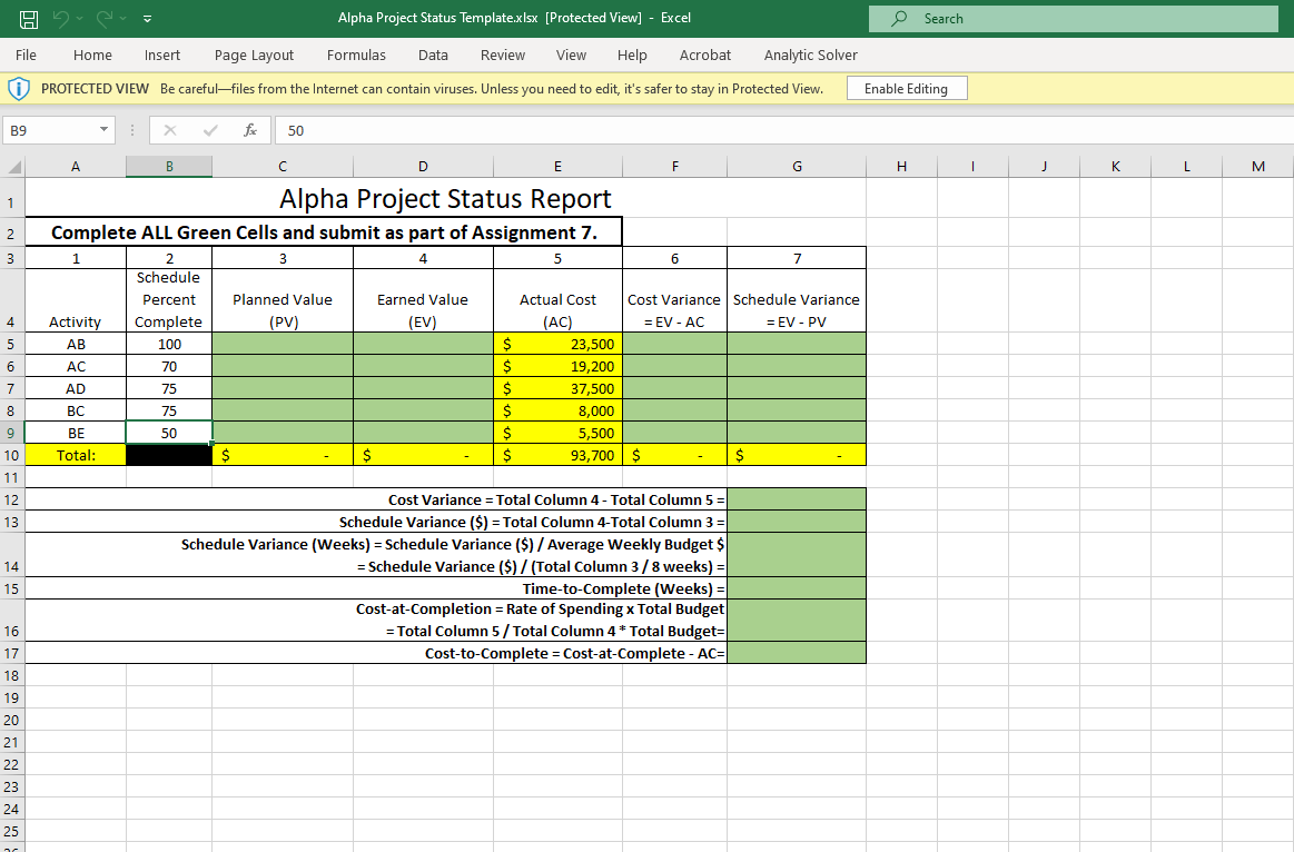  Alpha Project Status Templatexlsx [Protected View] - Excel File Home Insert