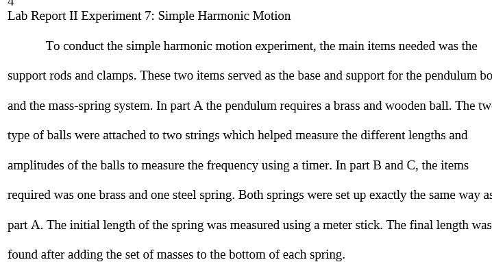 4 Lab Report [I Experiment 7": Simple Harmonic Motion To conduct