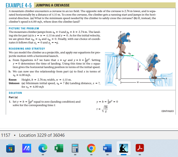 EXAMPLE 4-5 JUMPING A CREVASSE A mountain climber encounters a crevasse