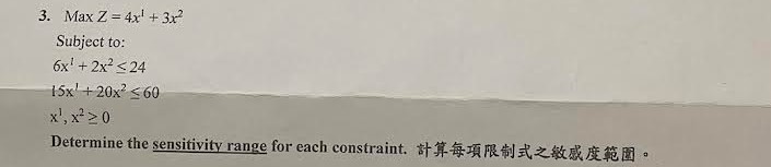 3. Max Z = 4xl + .3x2 Subject to: 6x1 + 2x2