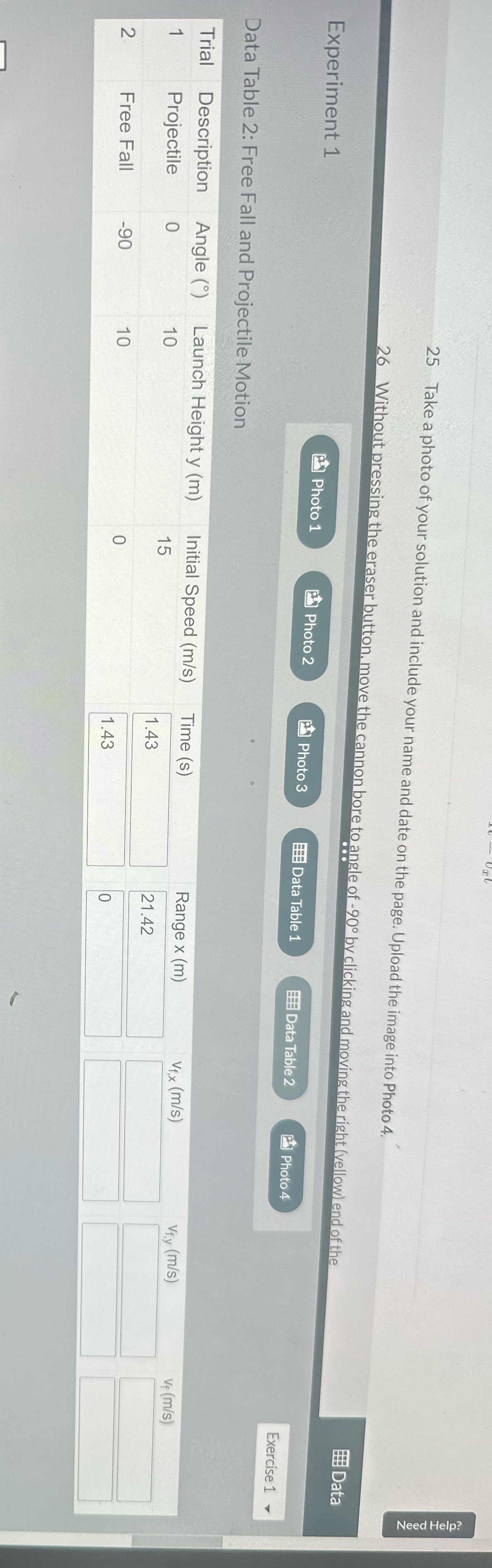 Show all work that the range equation holds true to 0.05m for