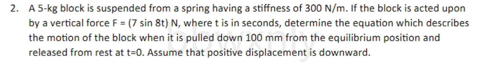  2. A 5-kg block is suspended from a spring having a