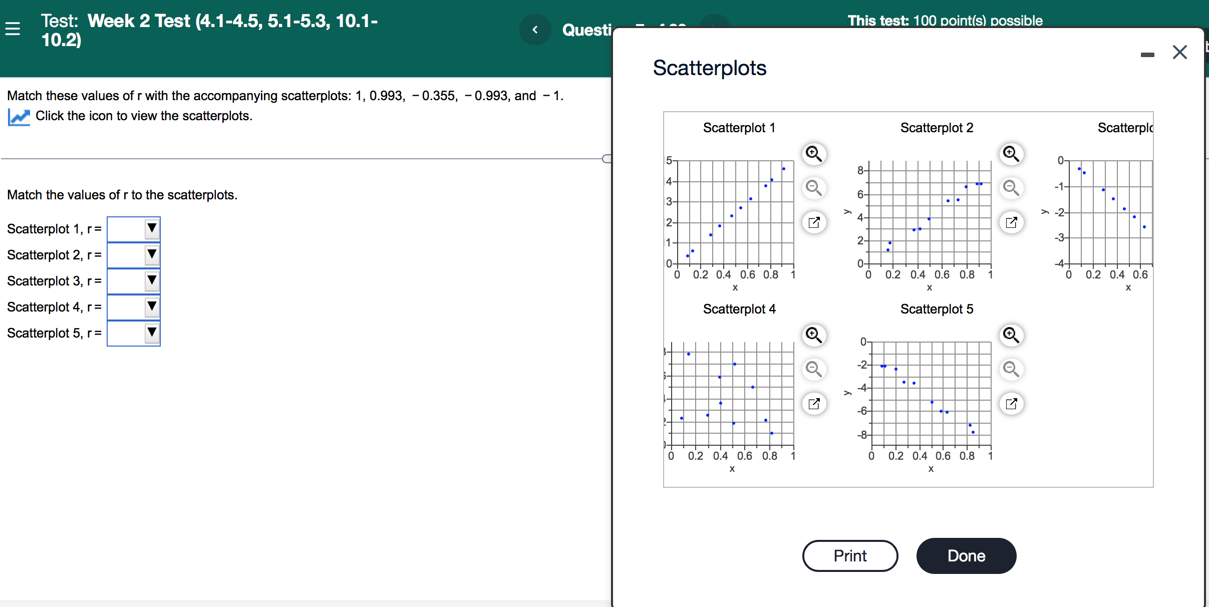 Test: Week 2 Test (4.1-4.5, 5.1-5.3, 10.1- 10.2) Match these values of