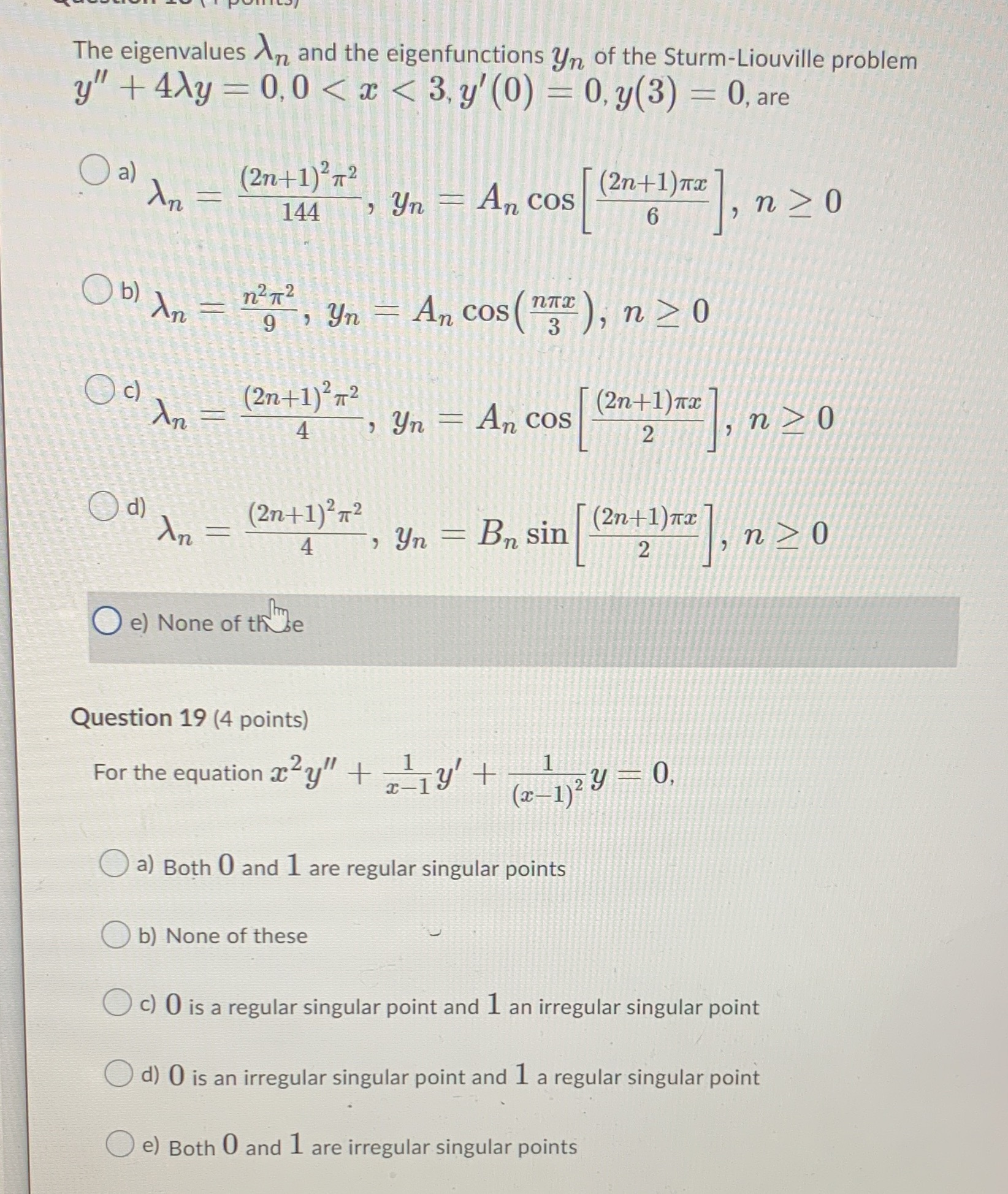 The eigenvalues Xn and the eigenfunctions yn of the Sturm-Liouville problem y"