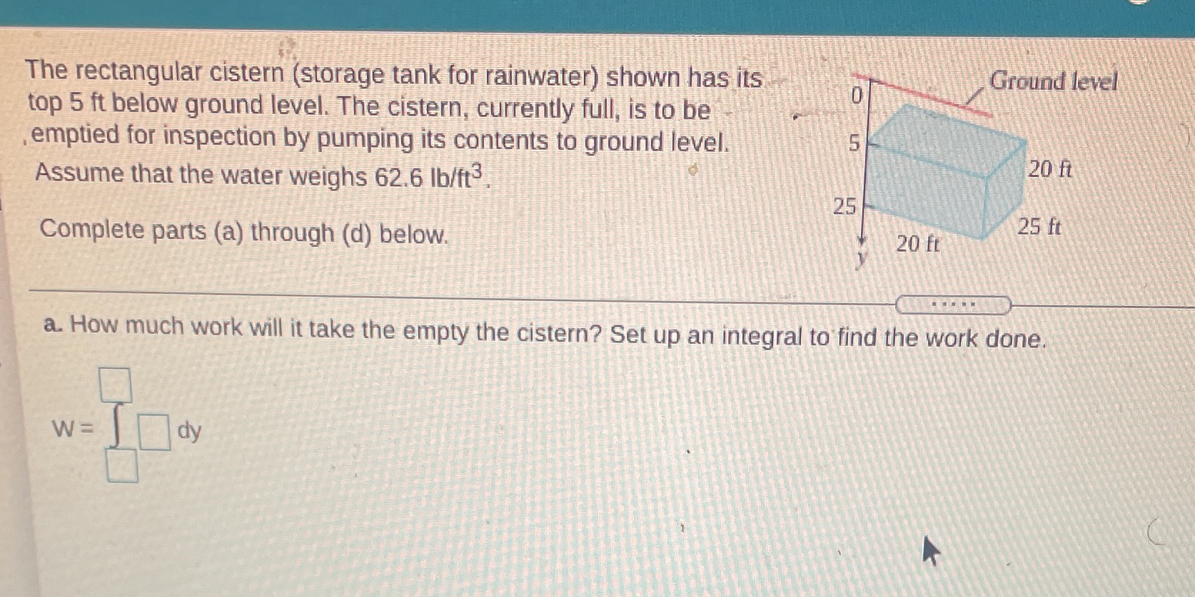 The rectangular cistern (storage tank for rainwater) shown has its Ground