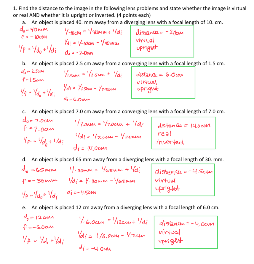 lens problems and draw a scale diagram for each one that shows