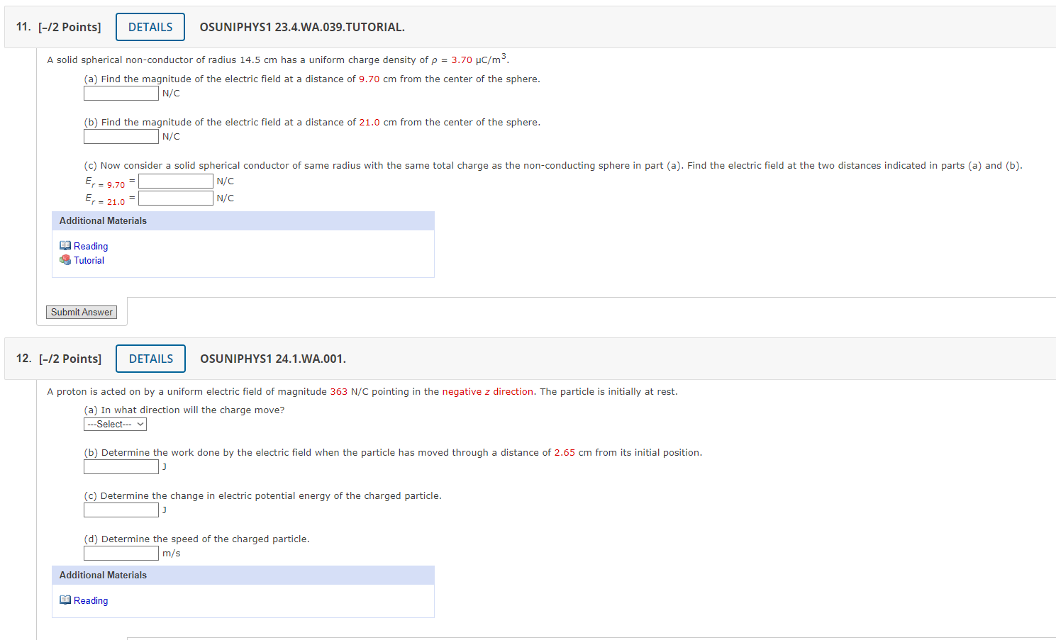 field has higher magnitude. O where the electric field has lower magnitude.