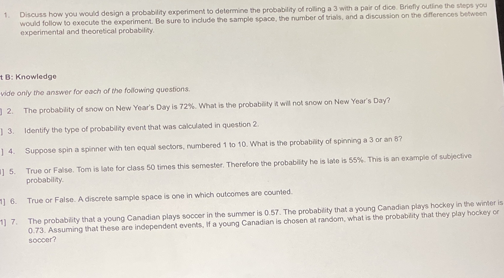 1 . Discuss how you would design a probability experiment to