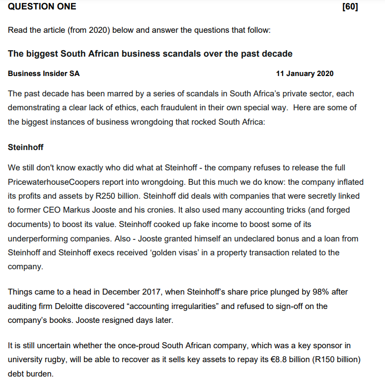  0U ESTION 0N E [60] Read the article (from 2020) below