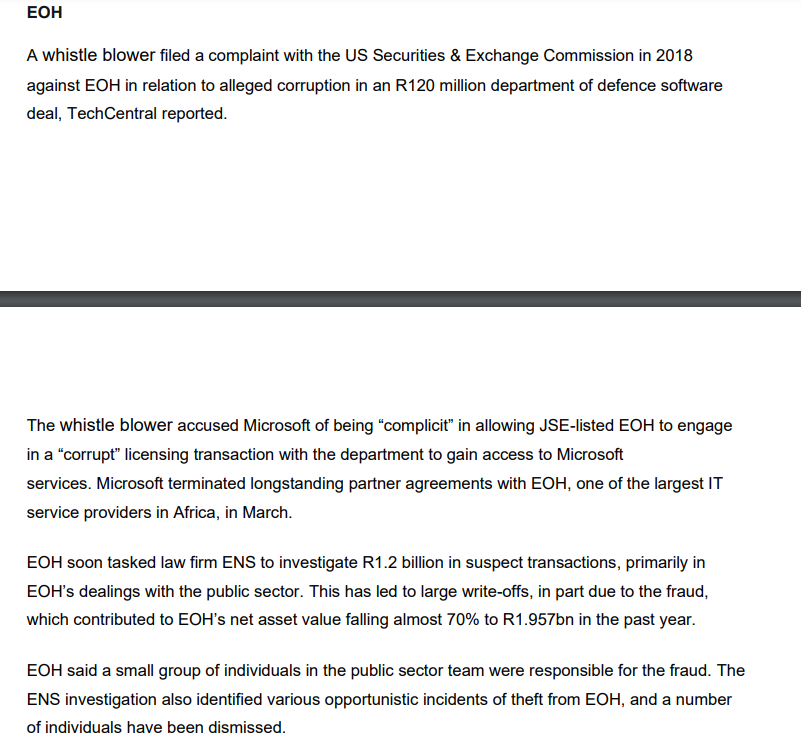company inated its prots and assets by R250 billion. Steinhoff did deals