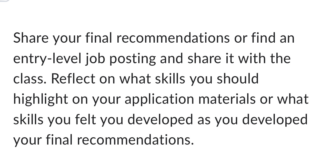 Share your final recommendations or find an entry-level job posting and