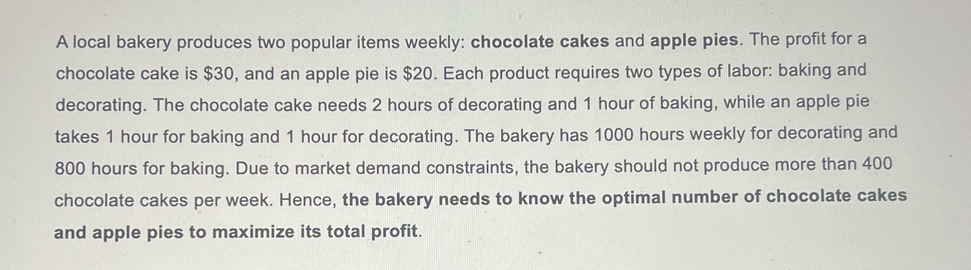 Draw the problems feasible region as a graph A local bakery produces