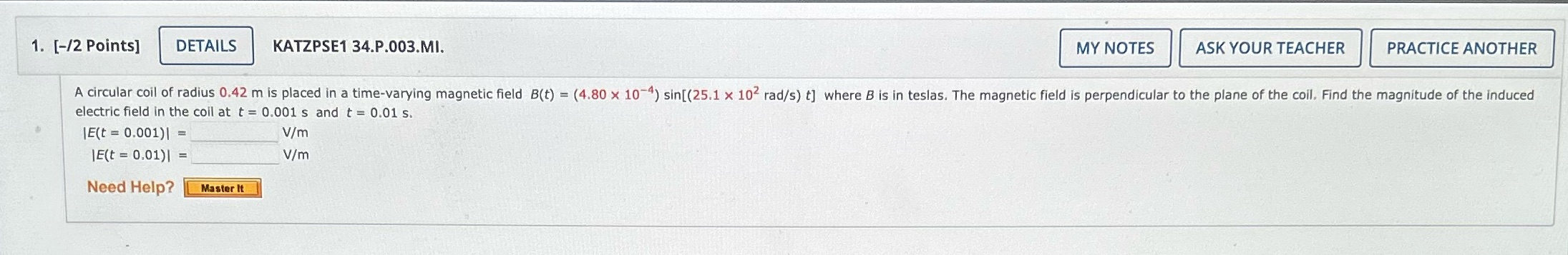  1. [-/2 Points] DETAILS KATZPSE1 34.P.003.MI. MY NOTES ASK YOUR TEACHER