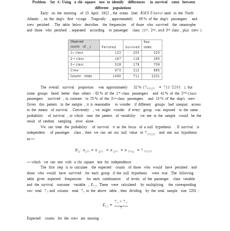  Problem Set 4: Using a chi -square test to identify differences