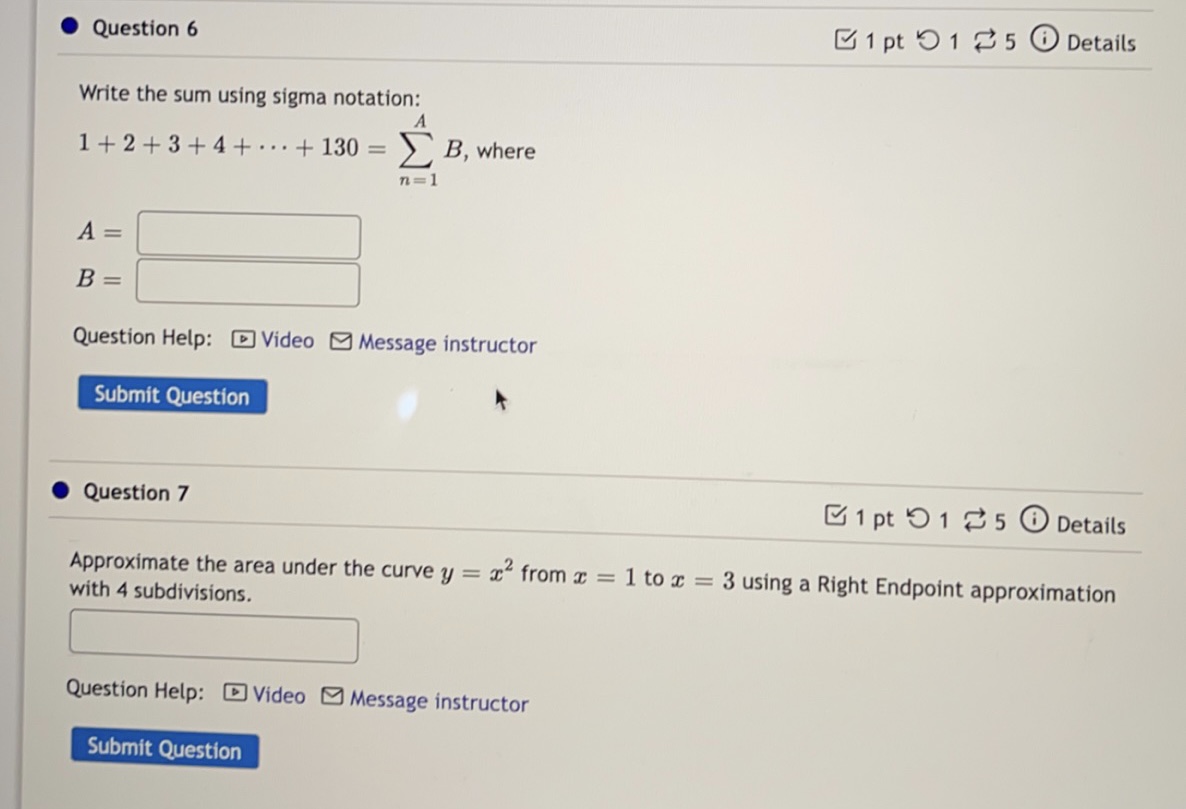  . Question 6 1pt 9 1 5 0 Details Write the