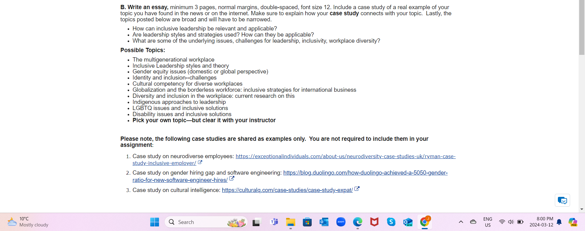  B. Write an essay, minimum 3 pages, normal margins, double-spaced, font