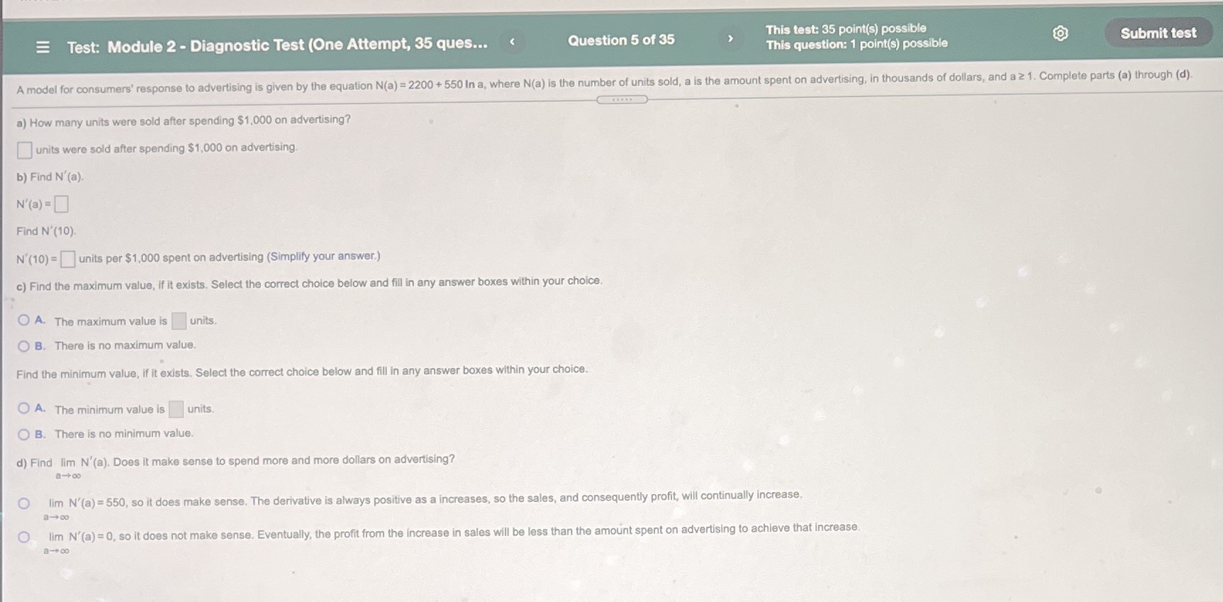 E This test: 35 point(s) possible Test: Module 2 - Diagnostic