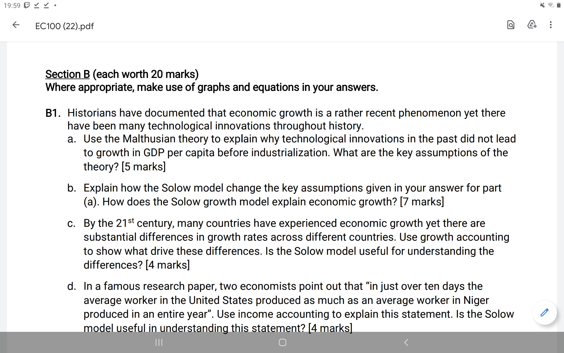 19:59 . e ECIOO (22).pdf Section B (each worth 20 marks) Where
