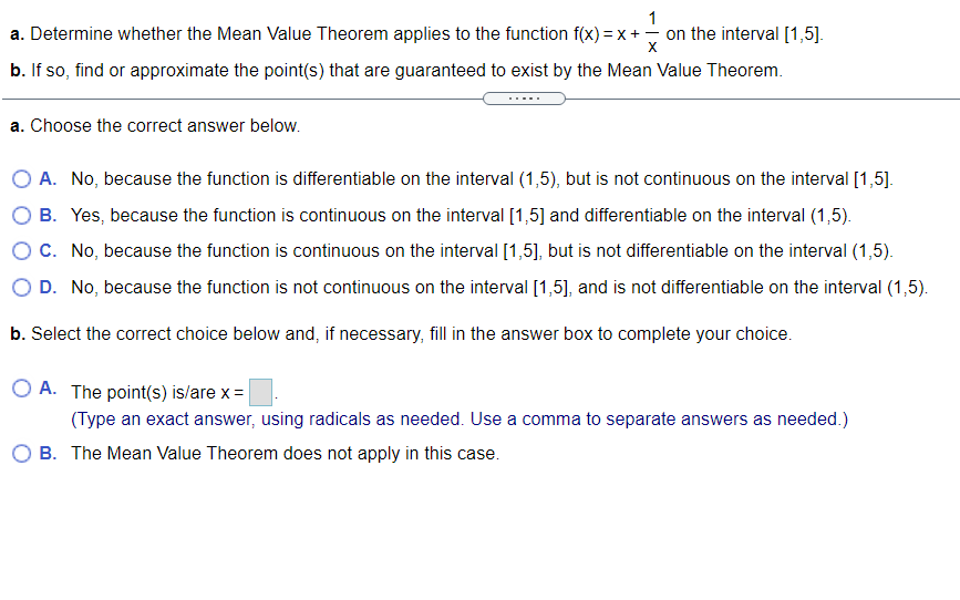  a. Determine whether the Mean Value Theorem applies to the function