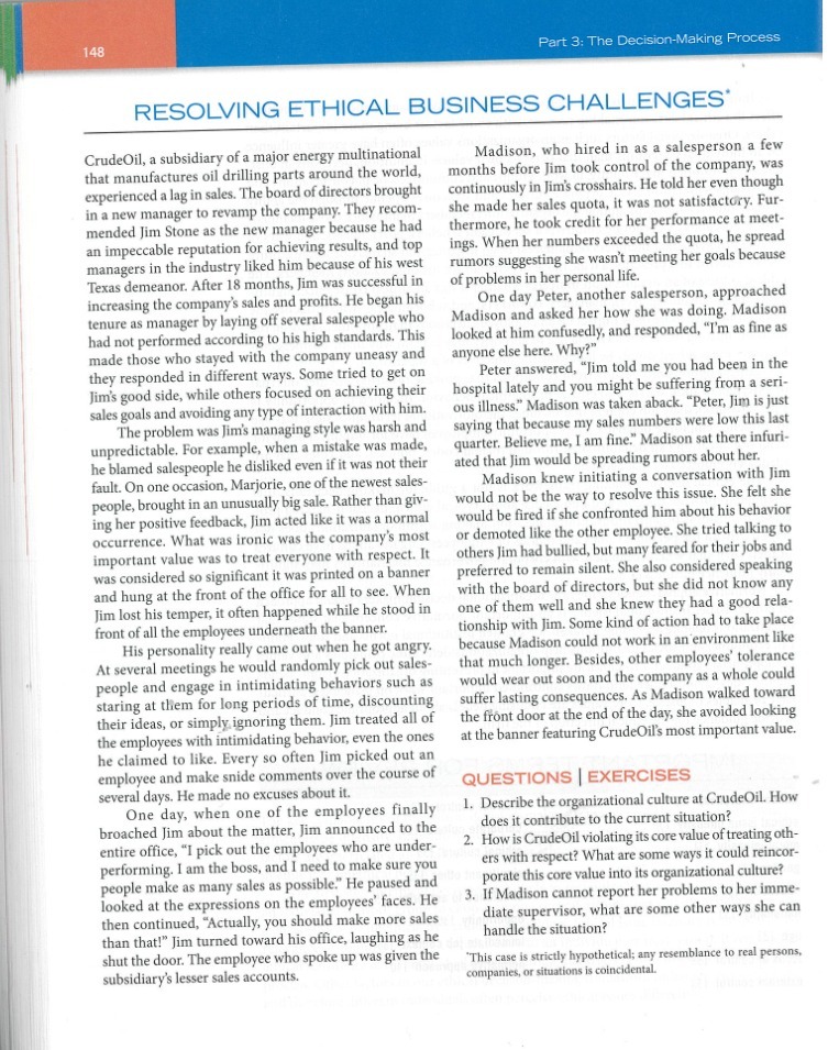  148 Part 3: The Decision-Making Process RESOLVING ETHICAL BUSINESS CHALLENGES CrudeOil,