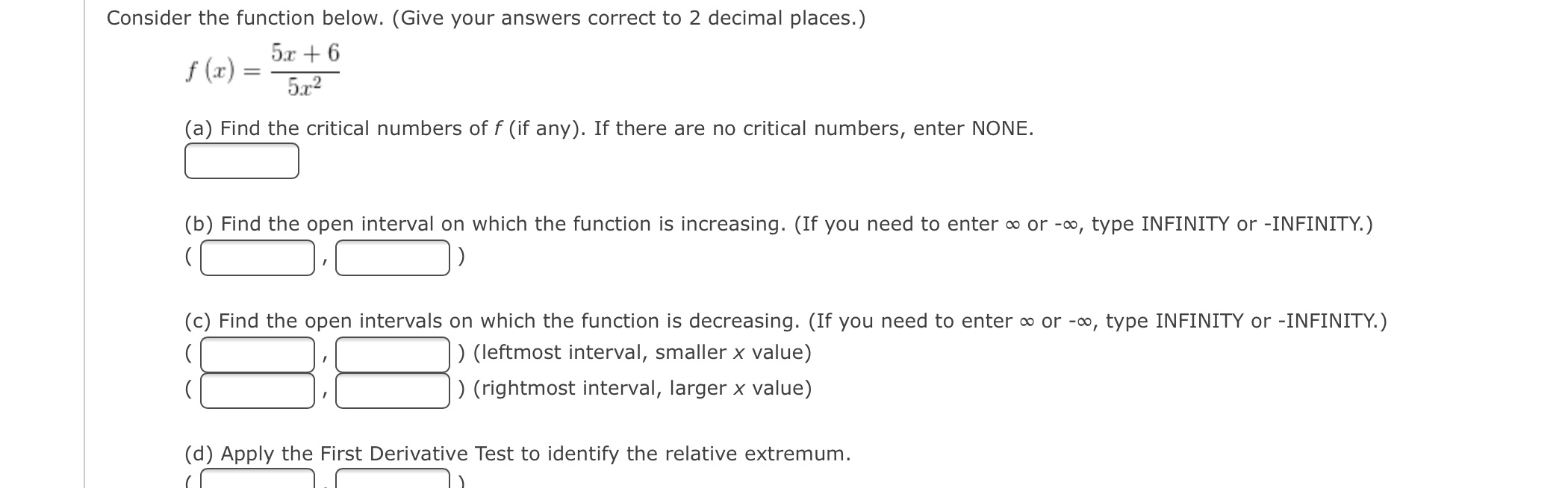  Consider the function below. (Give your answers correct to 2 decimal