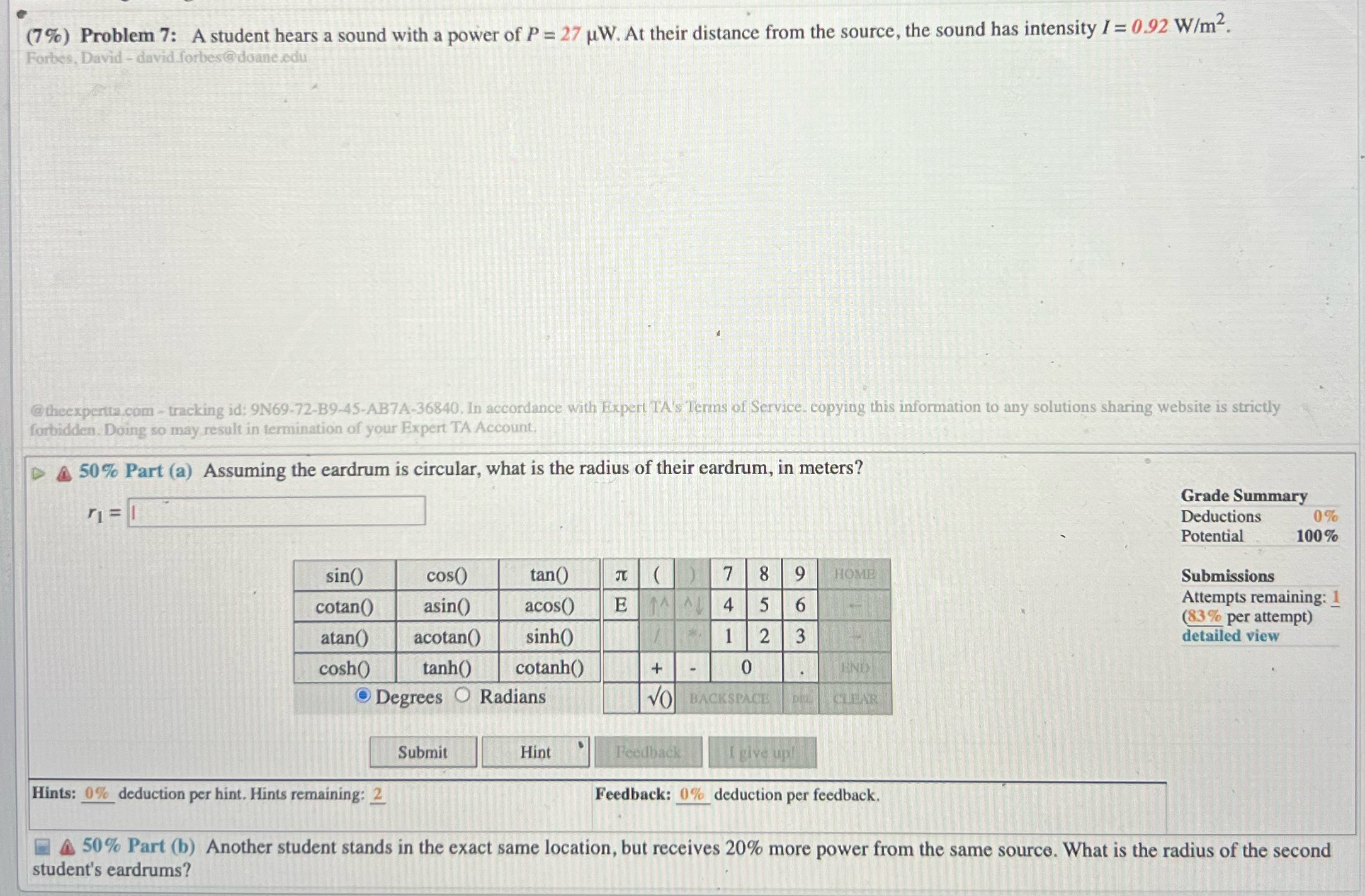 answer both parts please (7%) Problem 7: A student hears a sound