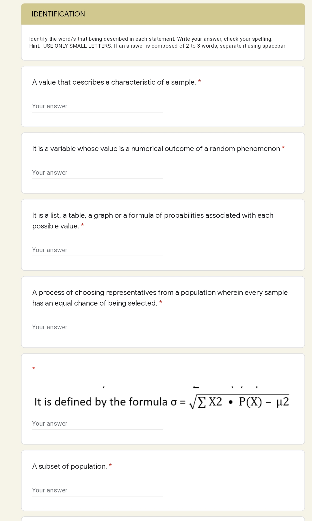  Identify the word/s that being described in each statement Write your