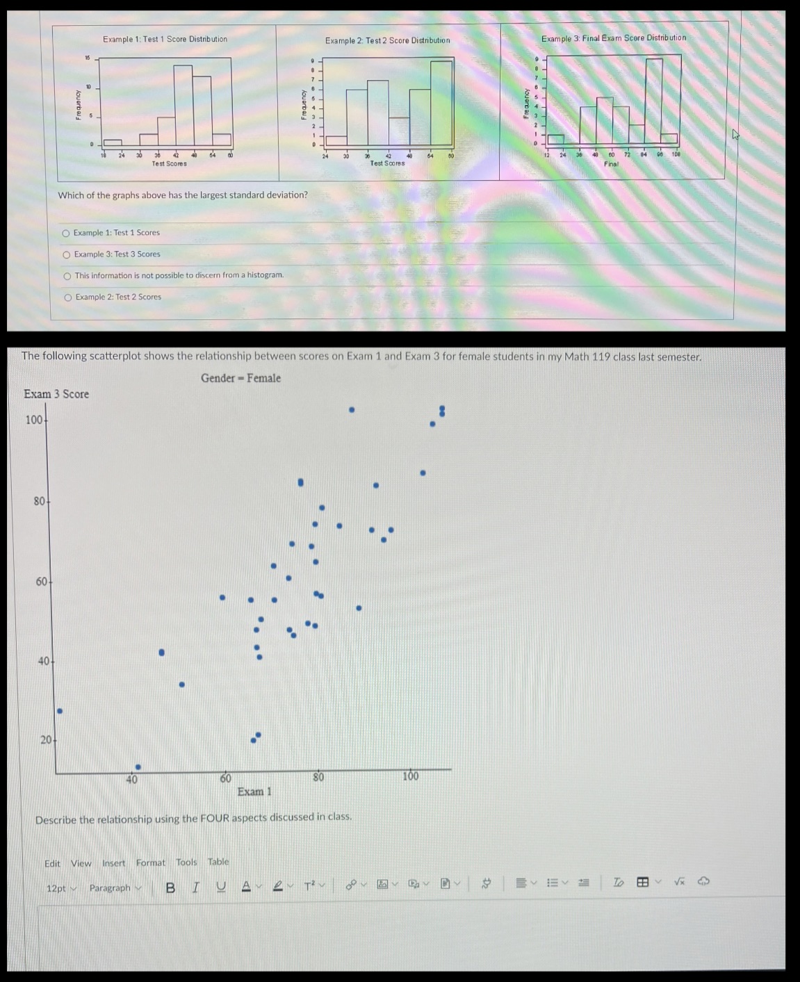 Please show and explain your work. Thank you!! Example 1: Test 1