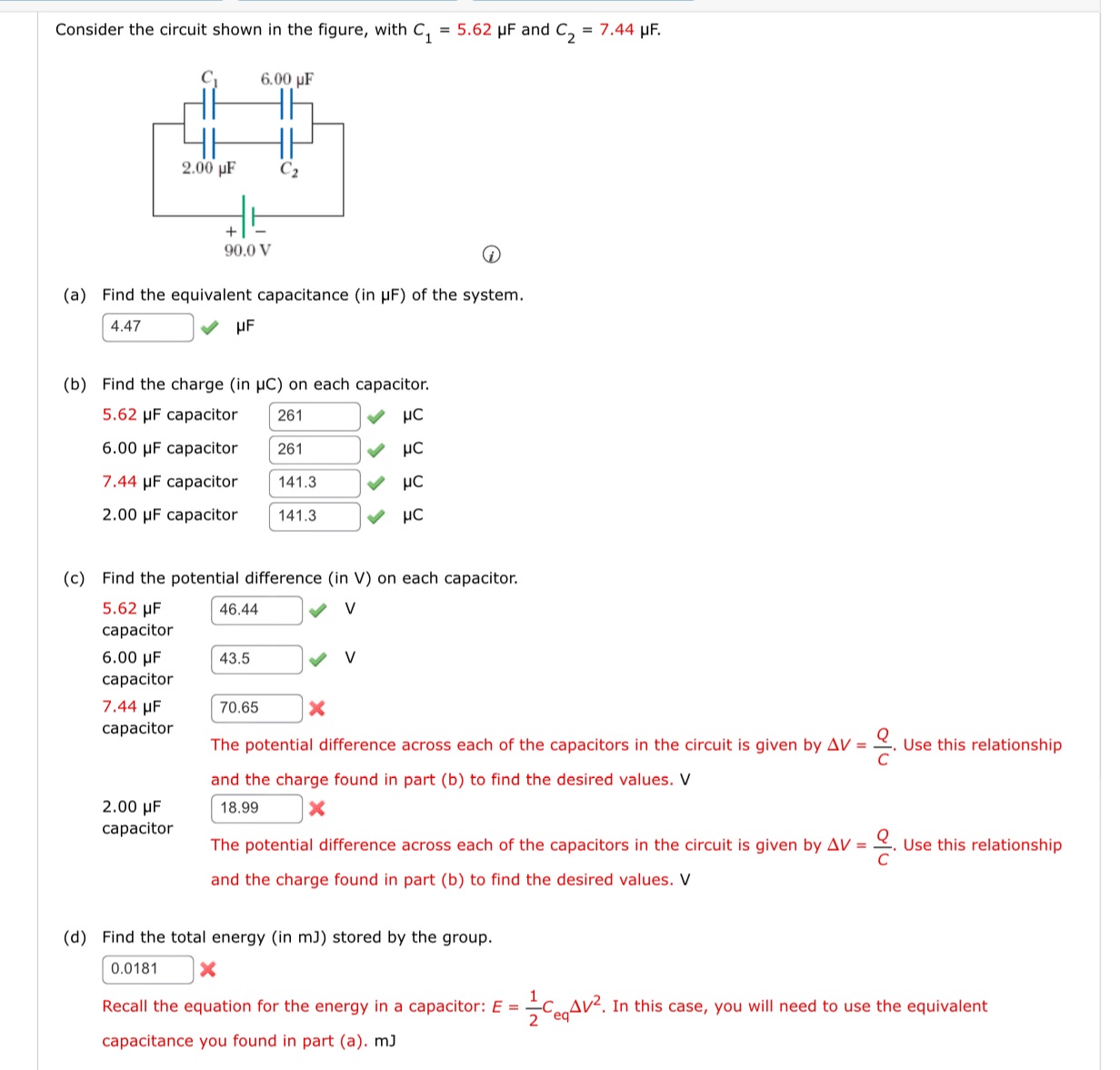 Consider the circuit shown in the figure, with C1 = 5.62