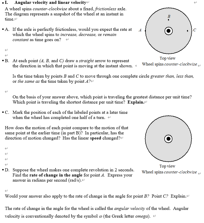  u I. Angular velocity and linear velocity- ' ' I A