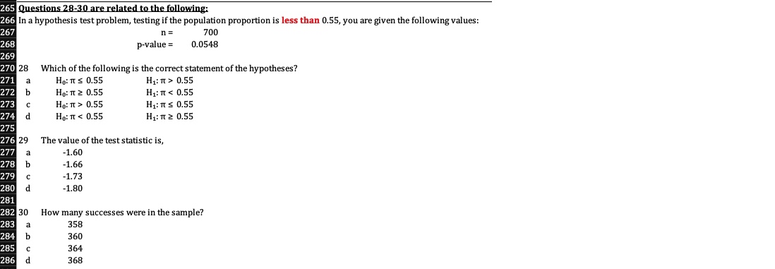 p-value in the previous question, 57 a reject Ho at a =