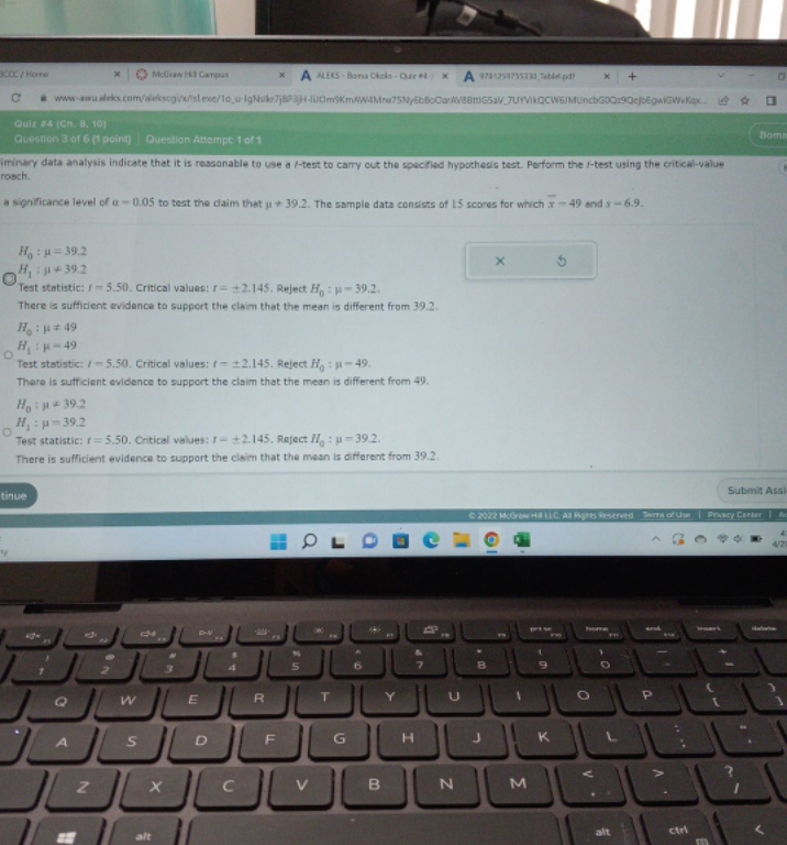 math statistics CCC / Home * + C Quiz #4 [Ch. 8,