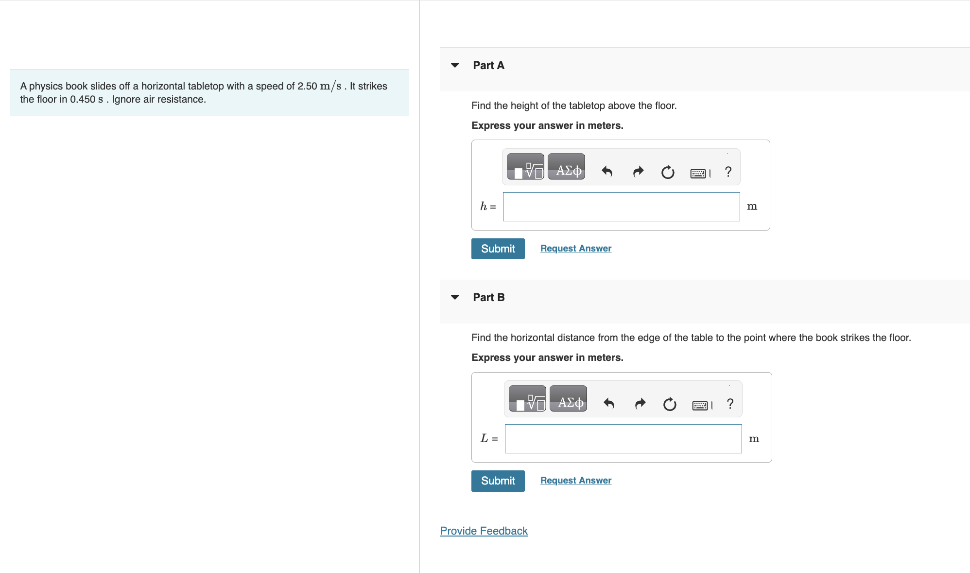  Part A A physics book slides off a horizontal tabletop with