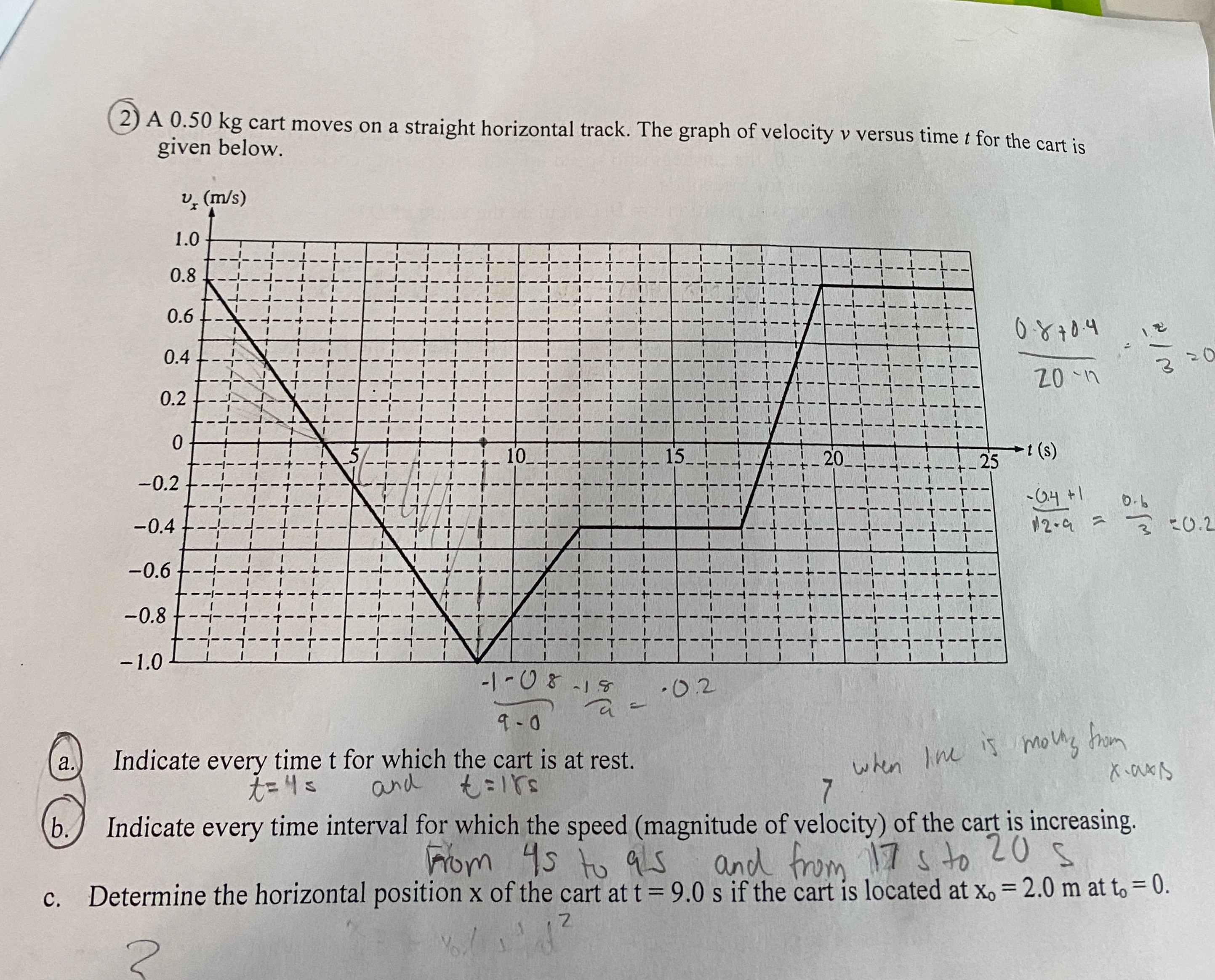 Only do Part C given below. 2) A 0.50 kg cart moves