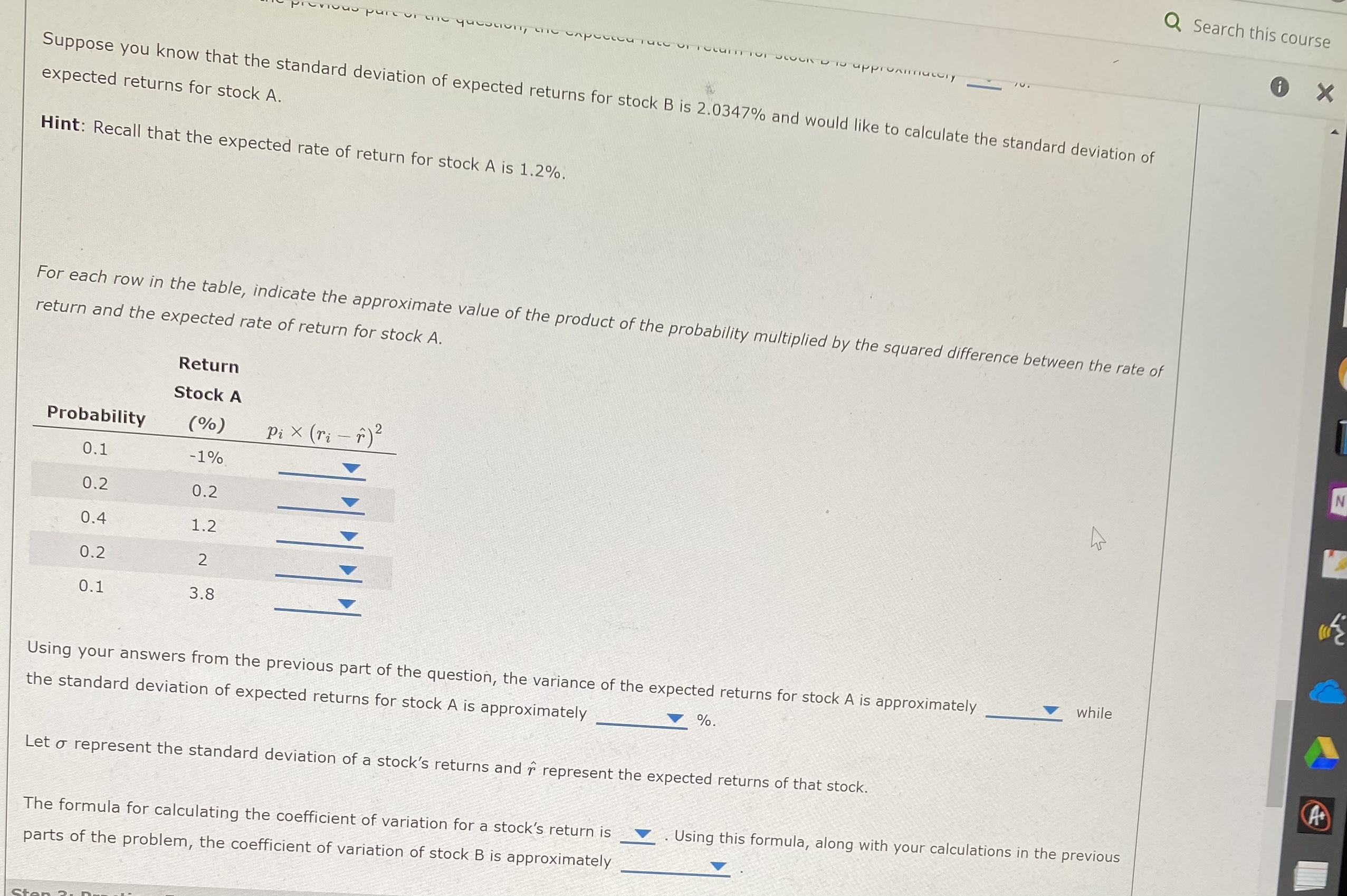 like to calculate the expected return for stock B. For each row