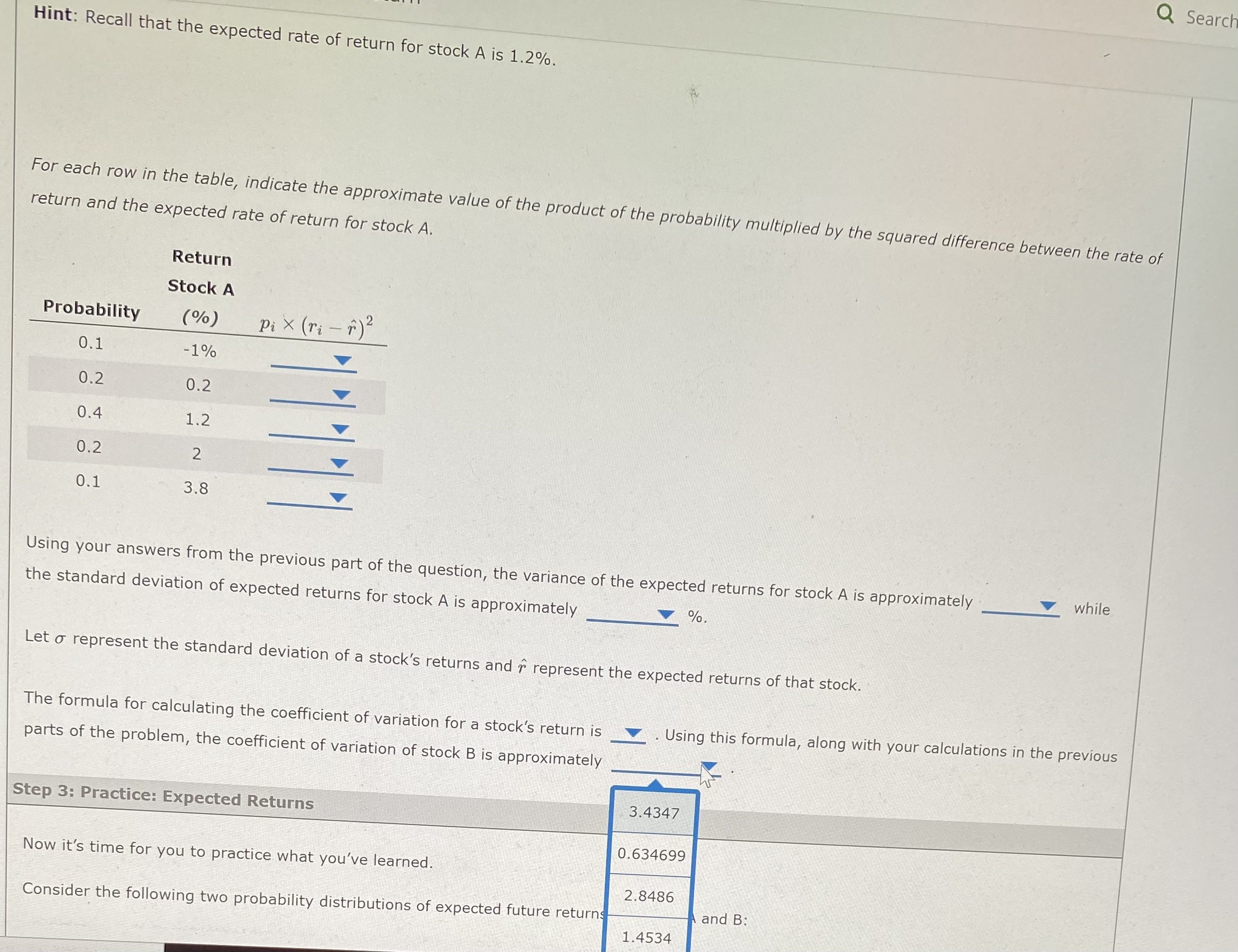 0.4 2 0.2 2.5 0.1 4.5 Using your answers from the previous